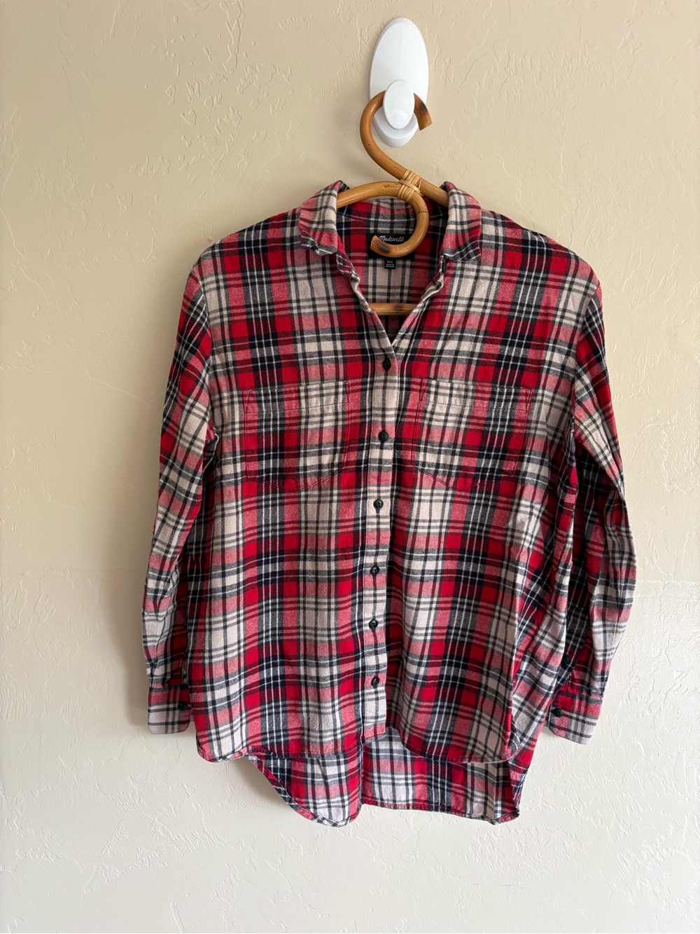 Madewell 100% Cotton Plaid Button Down Oversized Flannel Shirt Red Size XXS